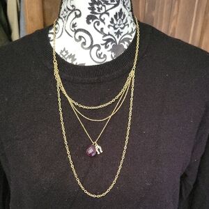 Elegant Gold Layered Necklace with Purple Pendant